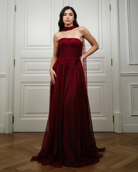 Maroon Draped Corset Gown