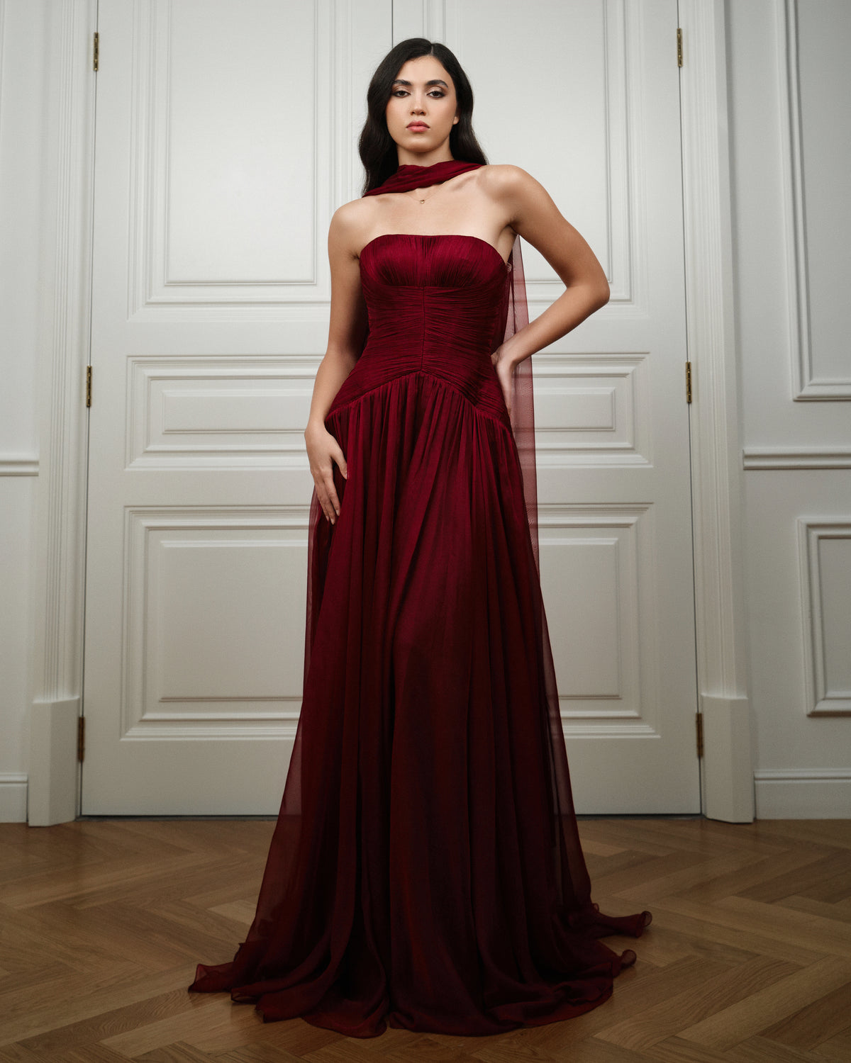 Maroon Draped Corset Gown
