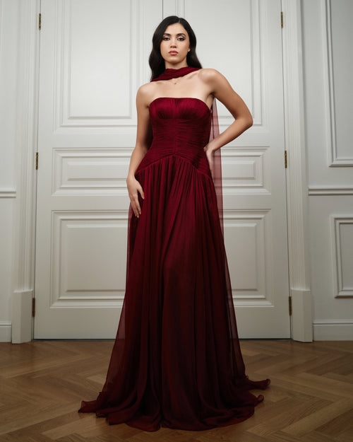 Maroon Draped Corset Gown