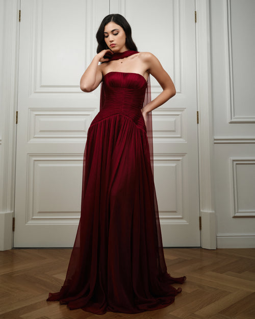Maroon Draped Corset Gown