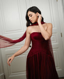 Maroon Draped Corset Gown