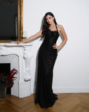 Black Draped Lace Gown