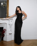 Black Draped Lace Gown
