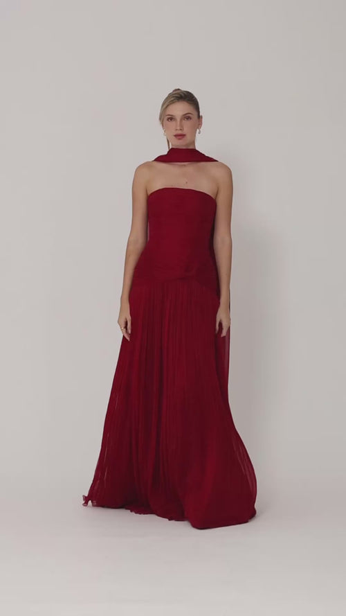 Crimson Cascade Gown