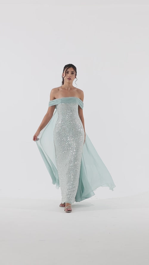 Silver Blue Embellished Gown