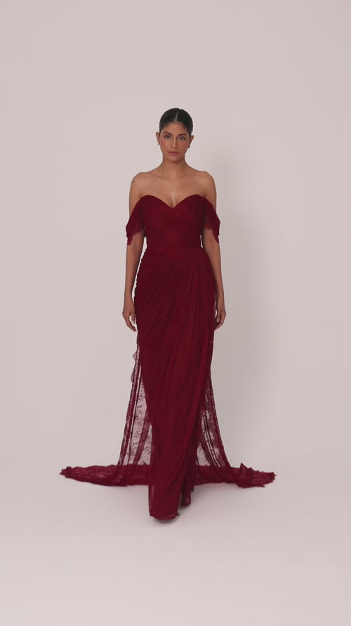 Crimson Veil Gown